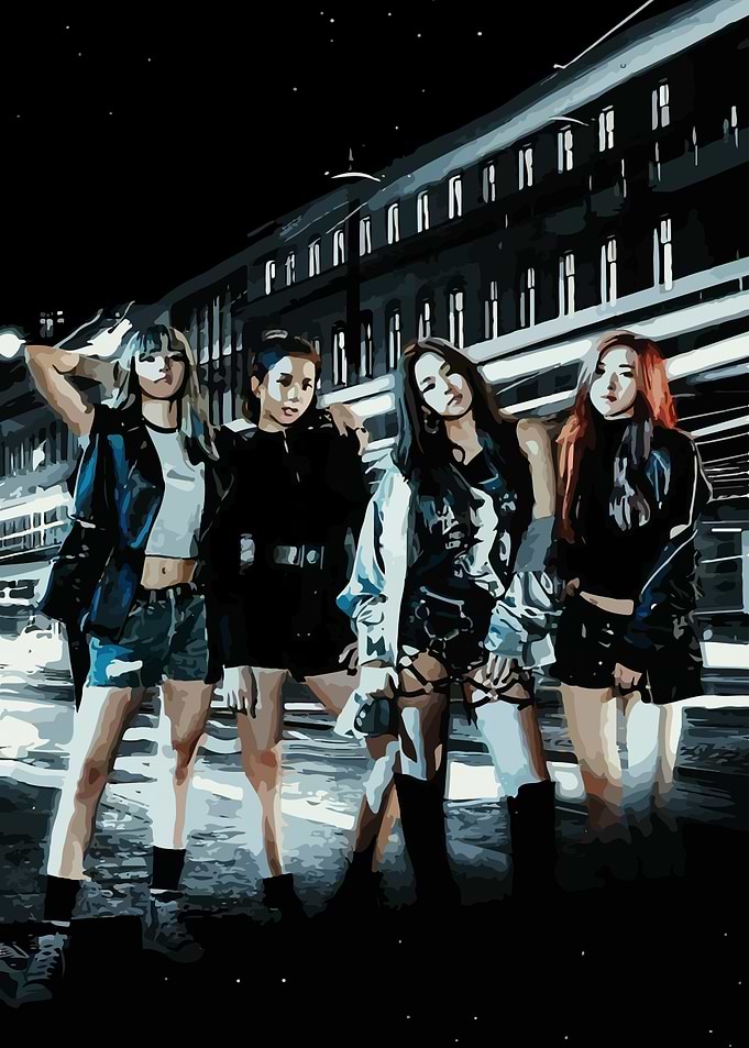 K-Pop Group Posing at Night