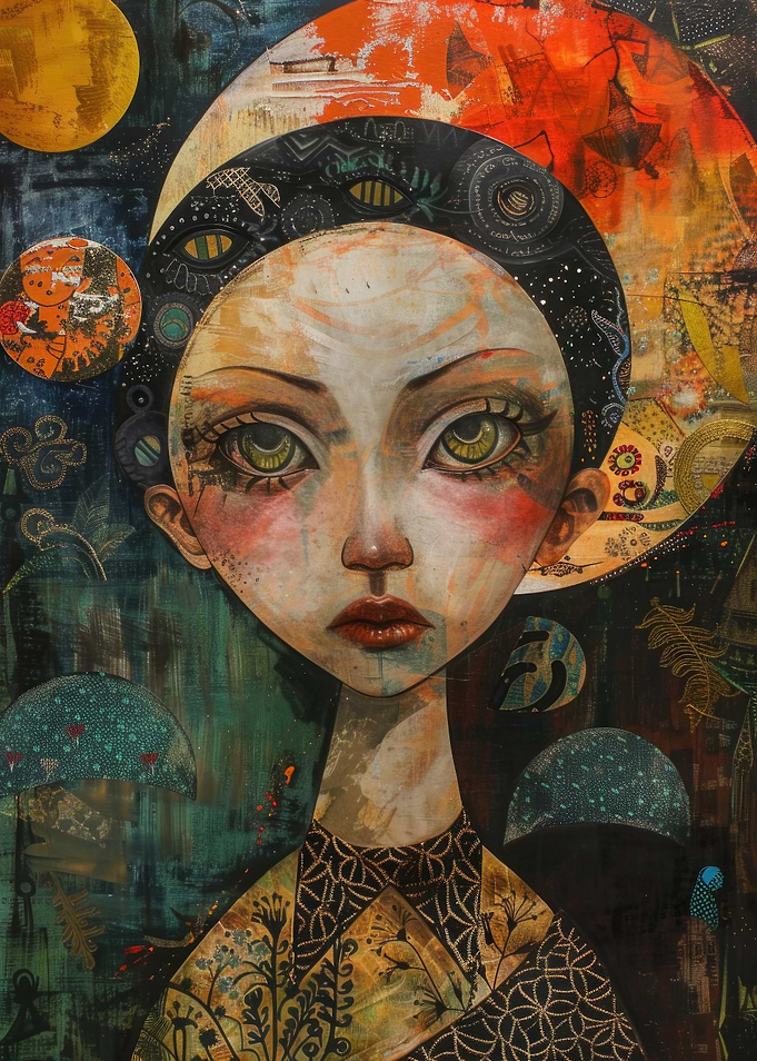 Surreal Portrait of a Woman with Cosmic Elements