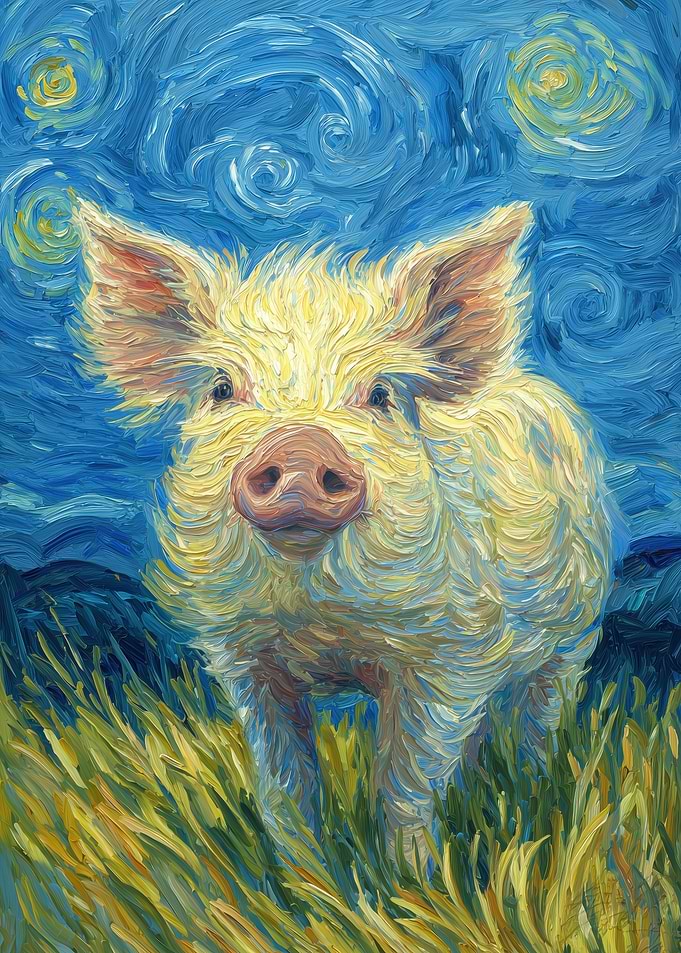 Pig in Starry Night Style