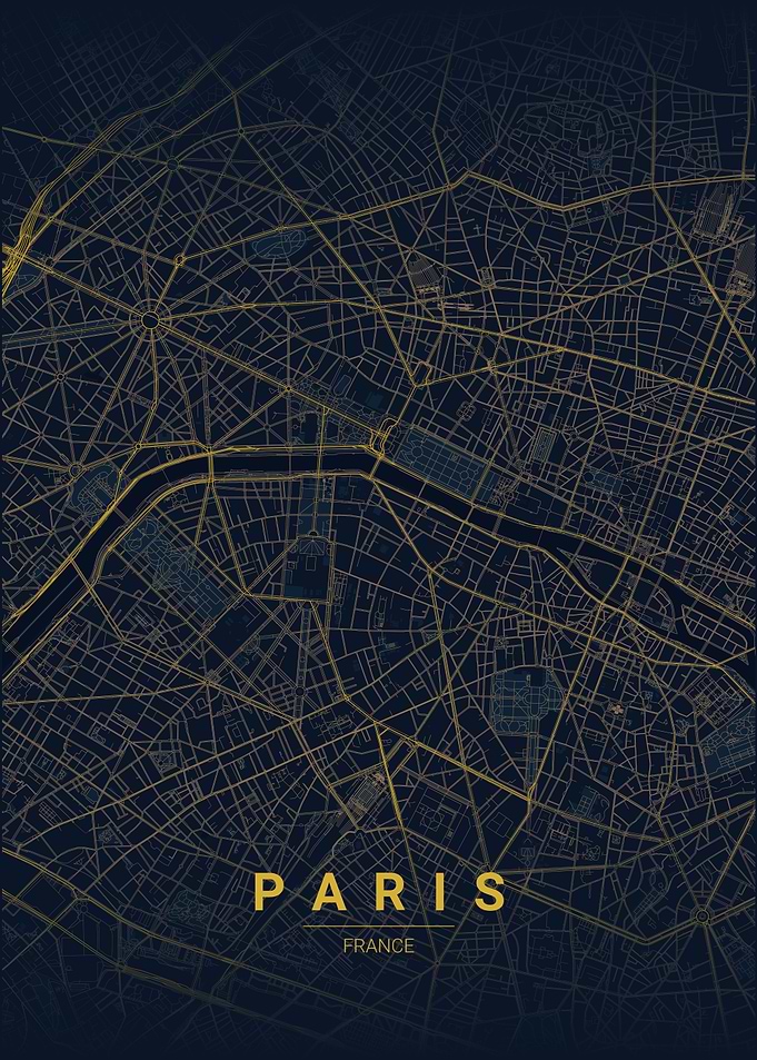 Paris France Map Art