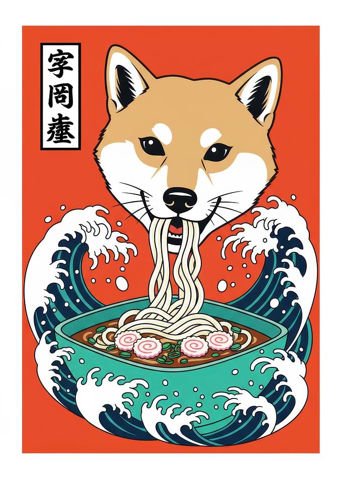 Shiba Inu Eating Ramen