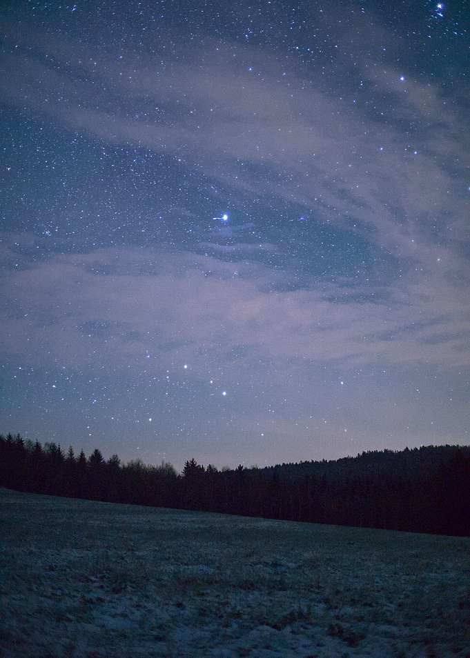 Polaris in the Night sky Over Forest and Field