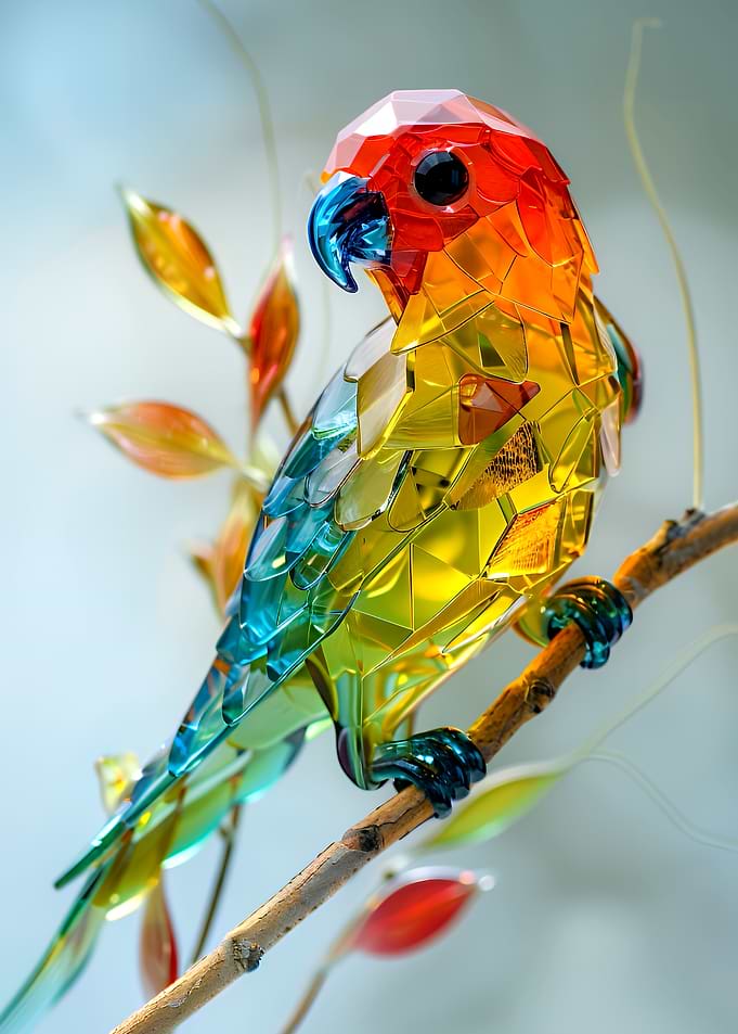 Crystal Parrot on a Branch