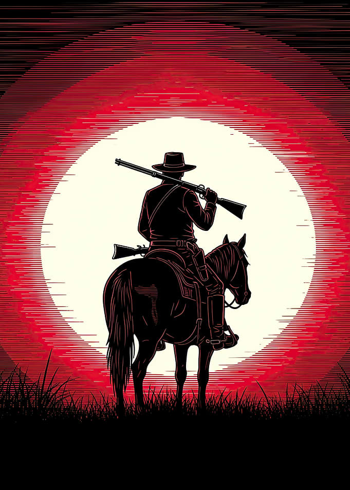 Cowboy on Horse at Sunset