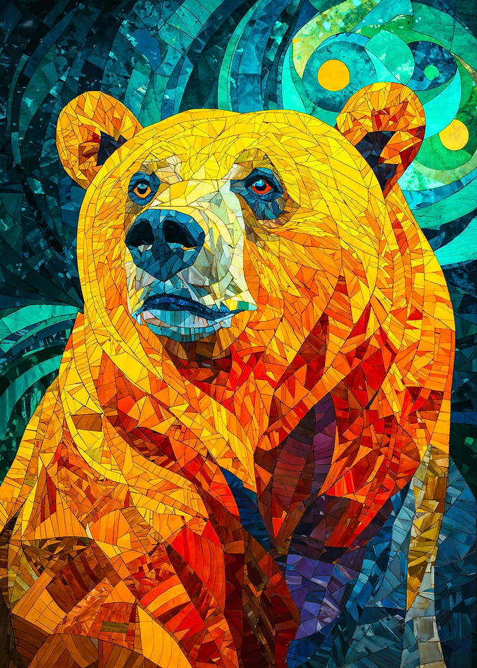 Golden Mosaic Bear Portrait