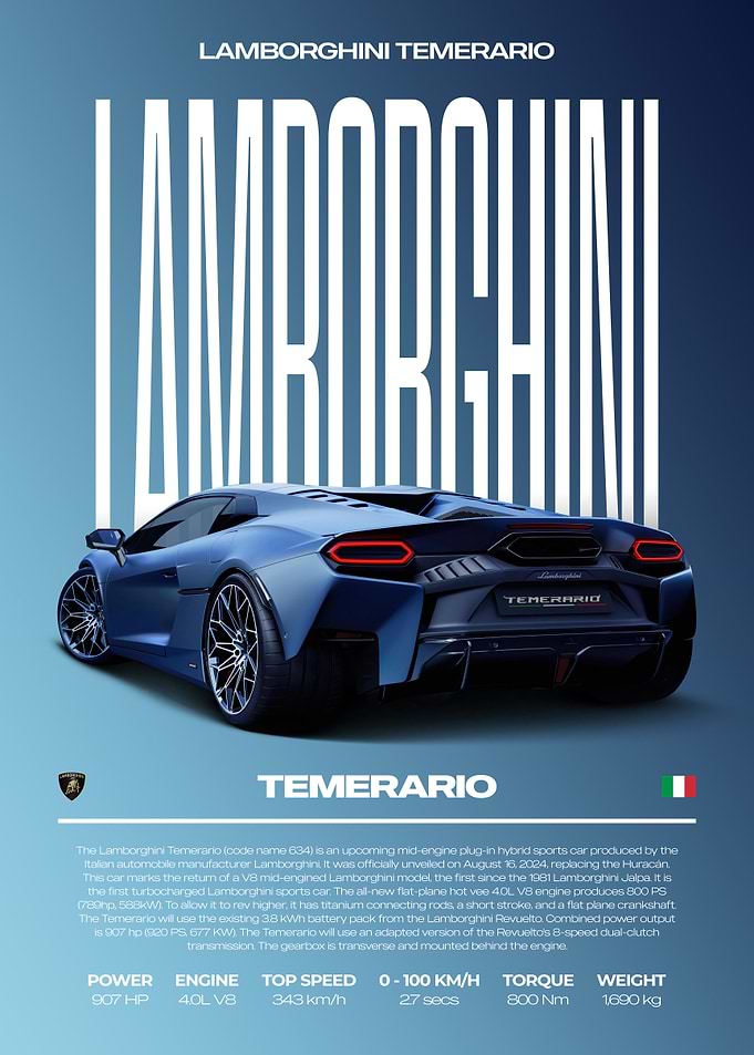 Lamborghini Temerario Concept Car Poster