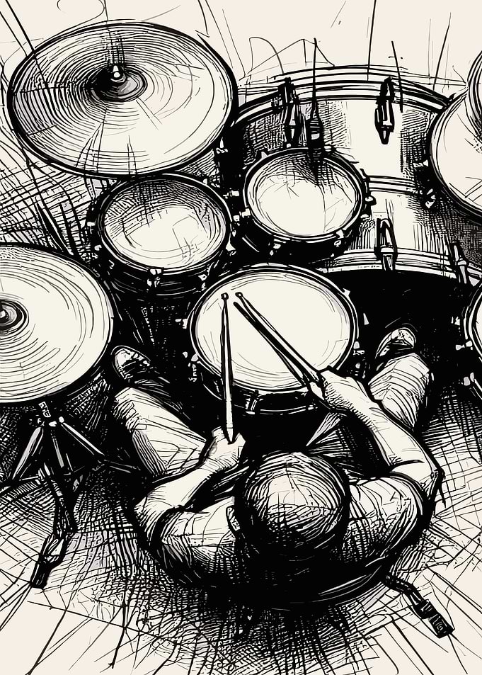 Drummer Playing a Drum Set