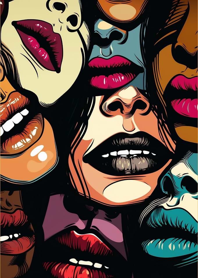 Collage of Diverse Lips and Faces