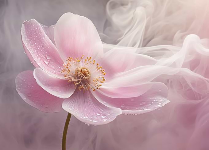 Pink Anemone Flower with Smoke