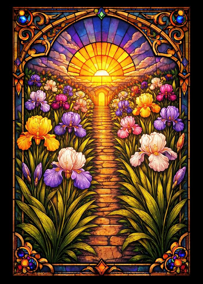 Stained Glass Garden Path to Sunset