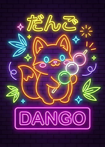 Cute Fox Holding Dango Neon Sign