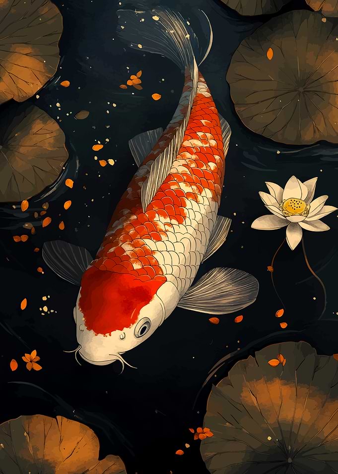 Koi fish and lotus flower painting