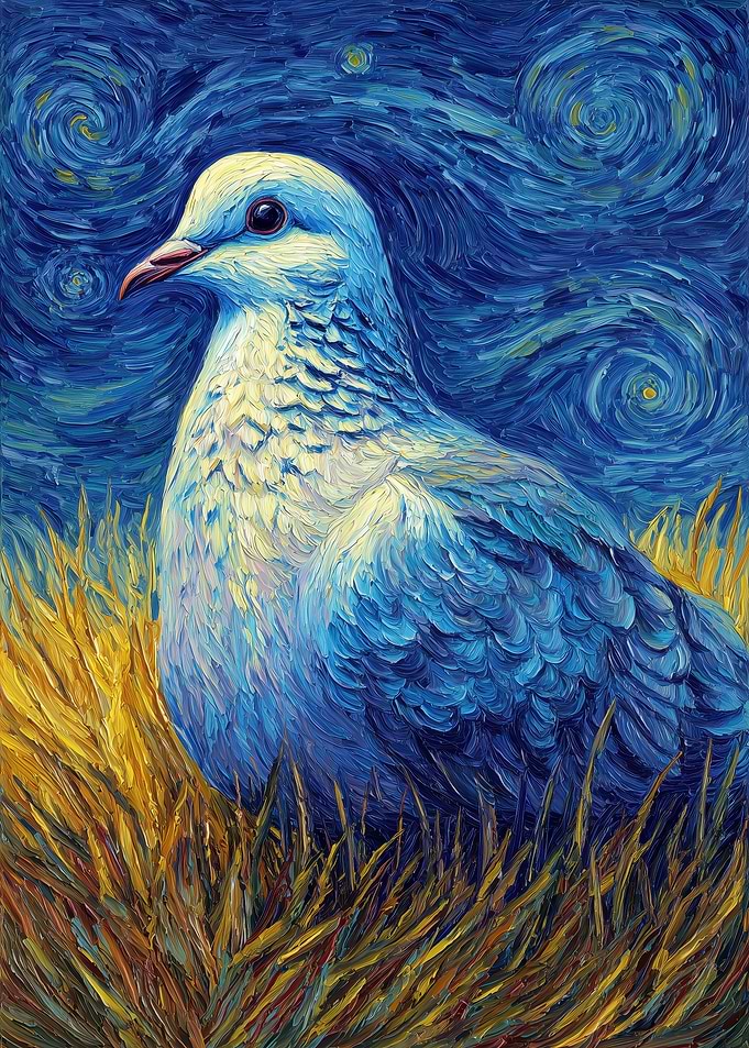 Blue Bird in Starry Night Style