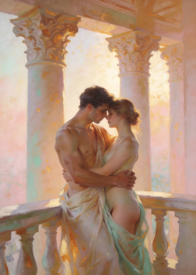 Romantic Embrace on a Balcony