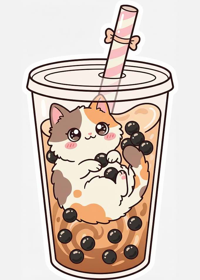 Cute Cat in Boba Tea