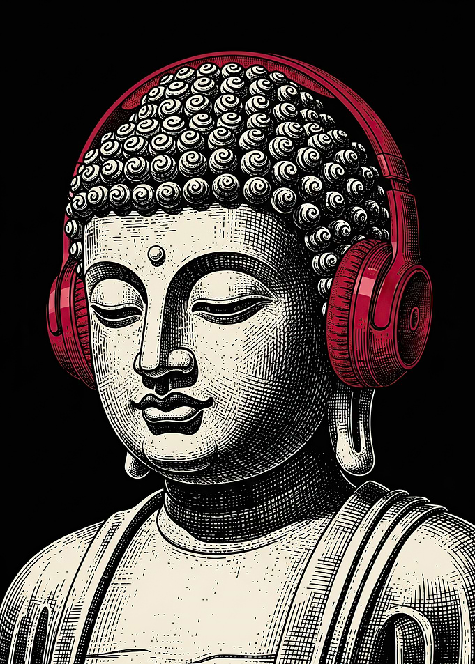 Buddha with Red Headphones