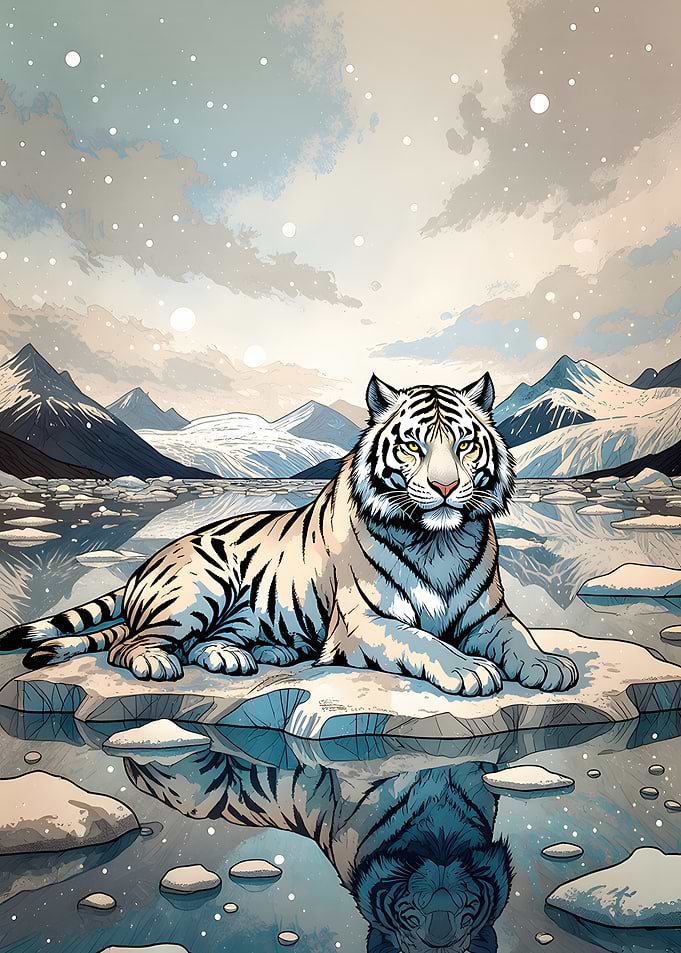 White Tiger in Snowy Landscape