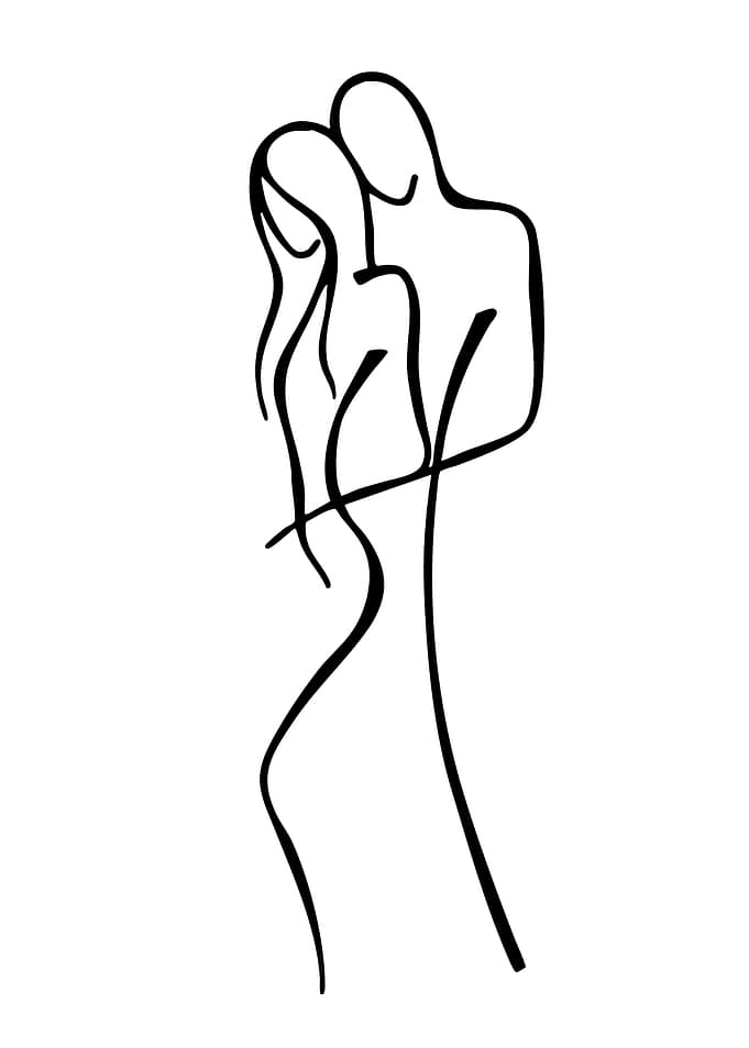 Minimalist Couple Embrace Line Art