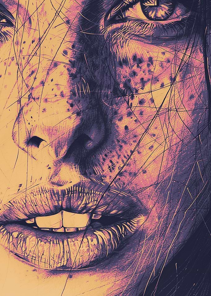 Close-up of a woman's face with freckles