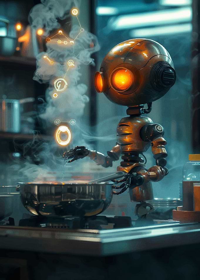 Robot Chef Cooking with Futuristic Interface