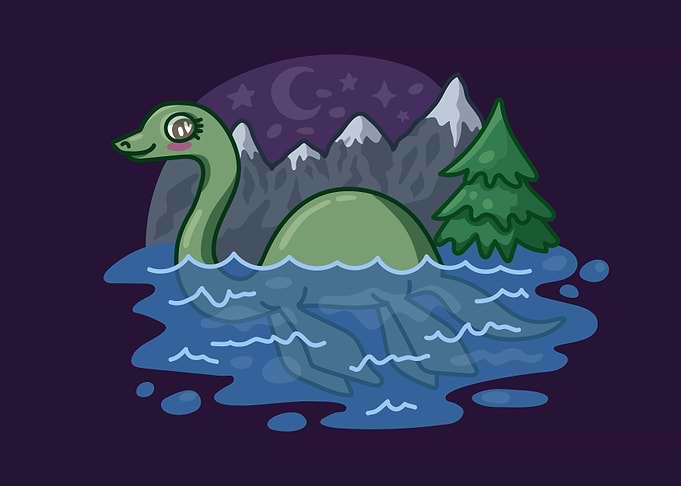 Cute Loch Ness Monster in Lake