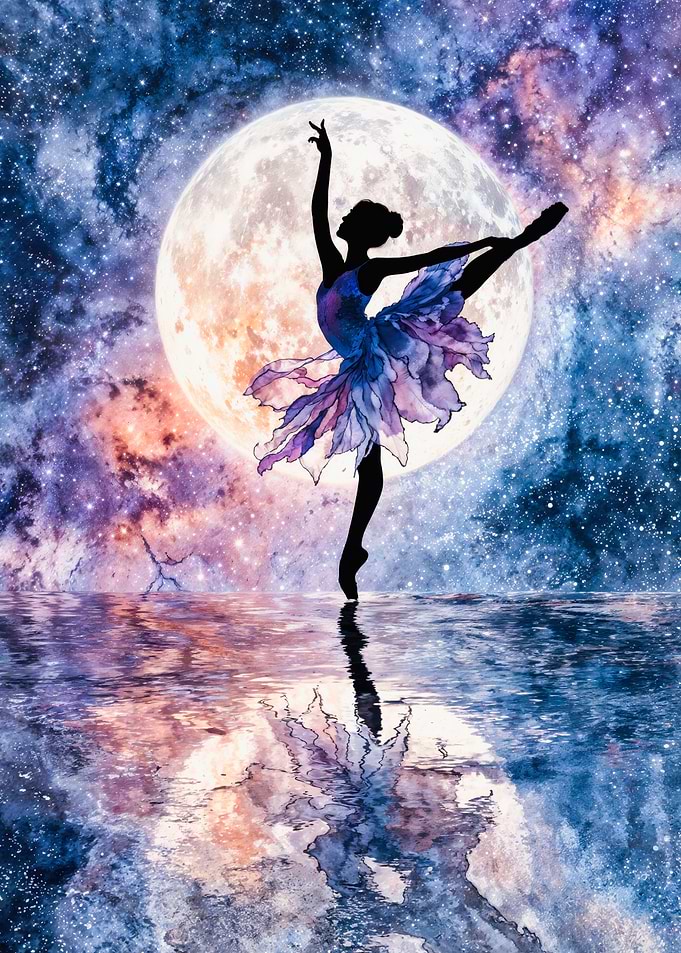 Ballerina Silhouette Moon Galaxy Art