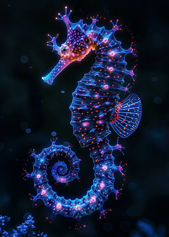 Bioluminescent Seahorse in Deep Sea