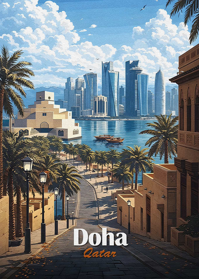 Doha, Qatar Skyline and Traditional Architecture