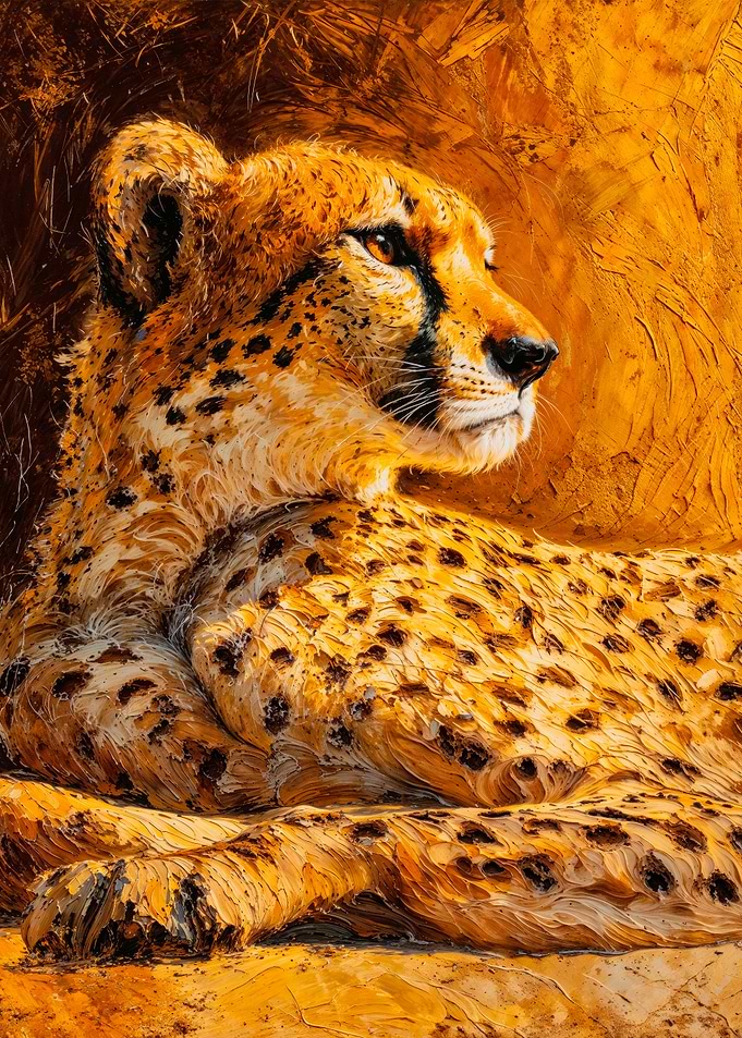 Golden Impasto Cheetah Portrait