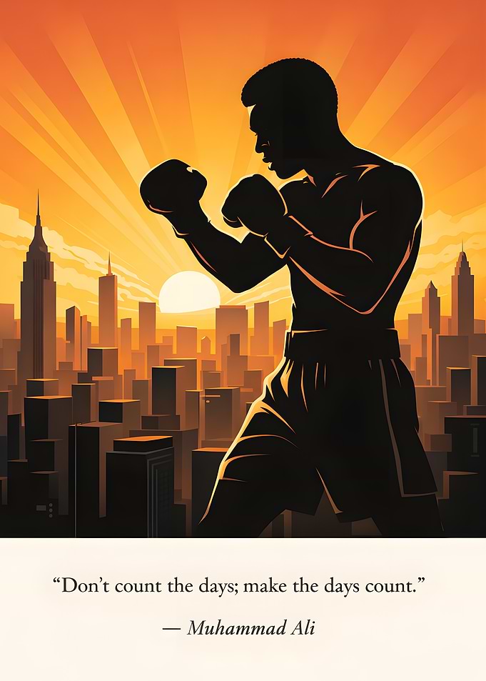 Muhammad Ali Silhouette with Cityscape