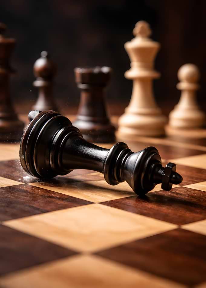 Fallen Black King on Chessboard