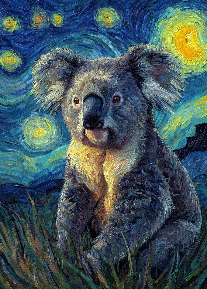 Koala in Starry Night Style