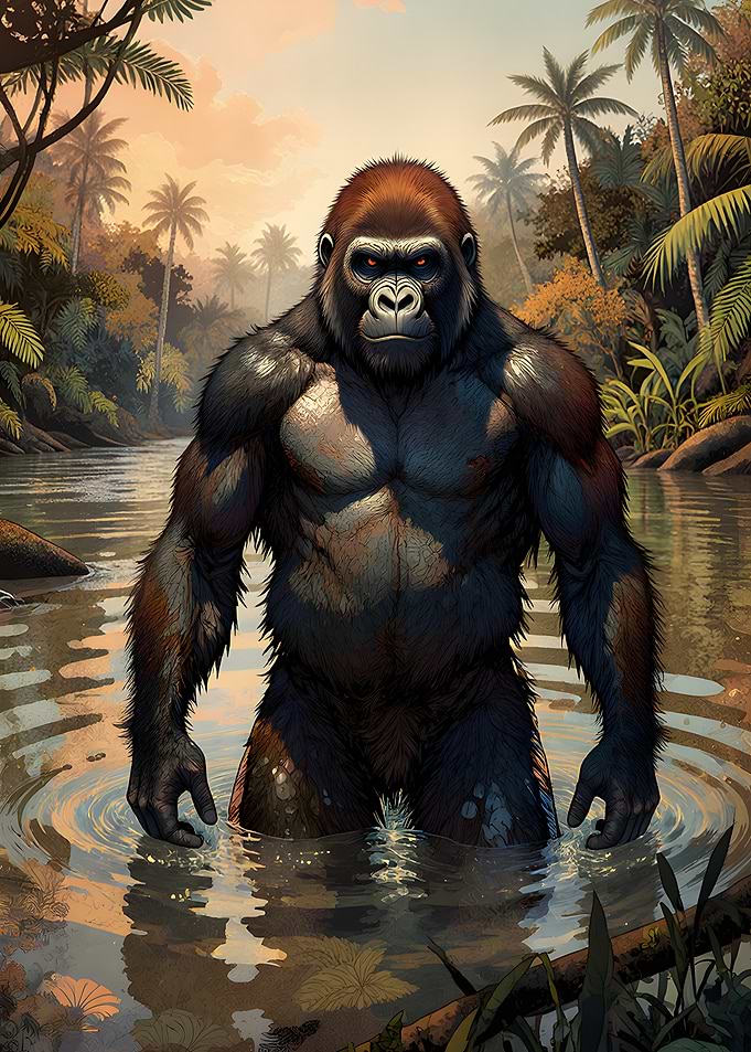 Gorilla in a Jungle River