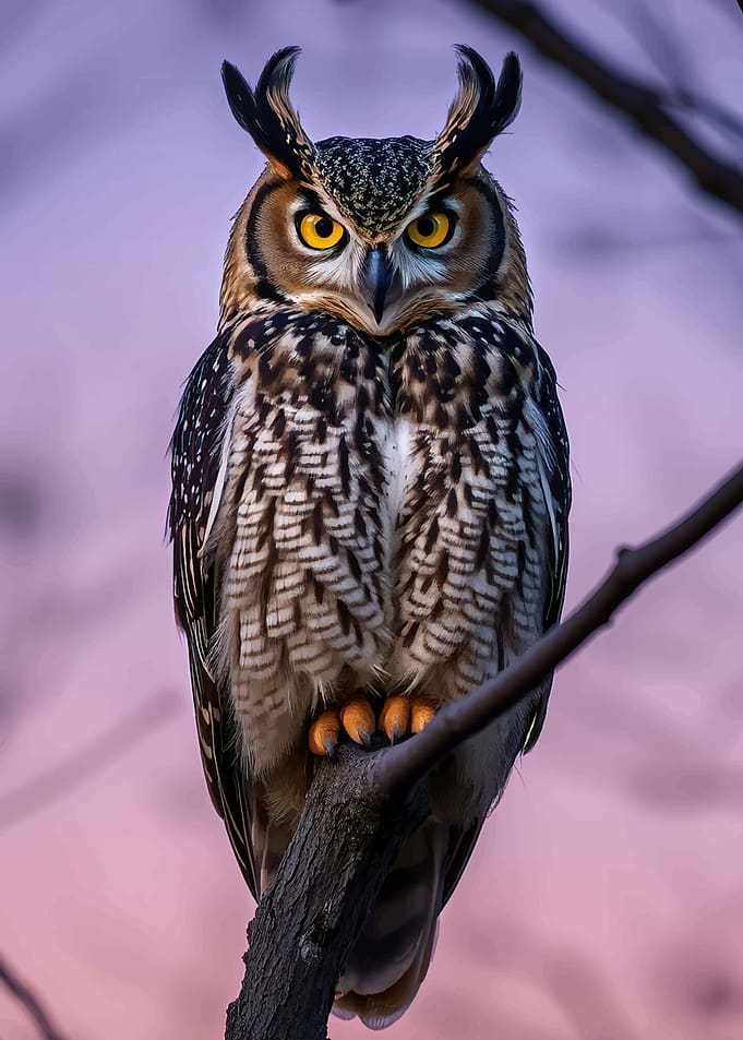 Great Horned Owl Perched on Branch