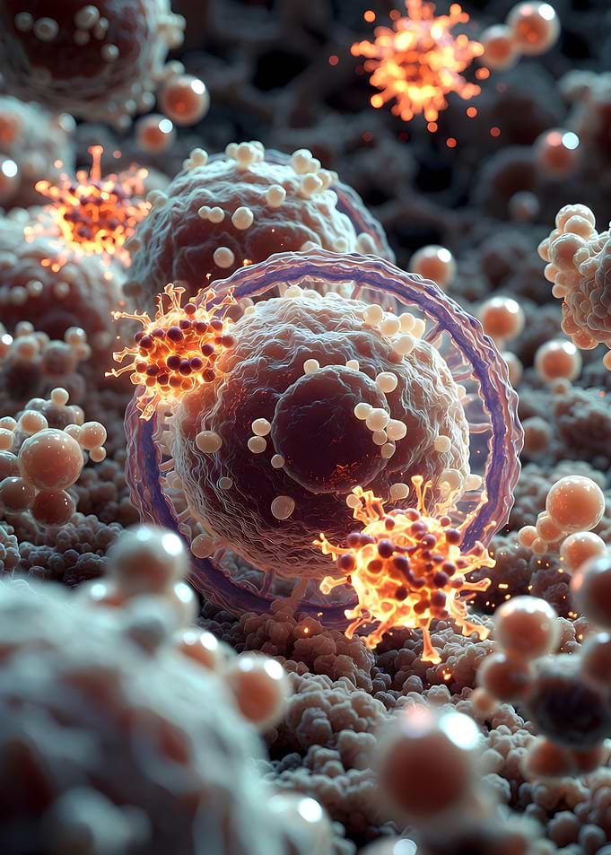 Microscopic view of viruses and cells