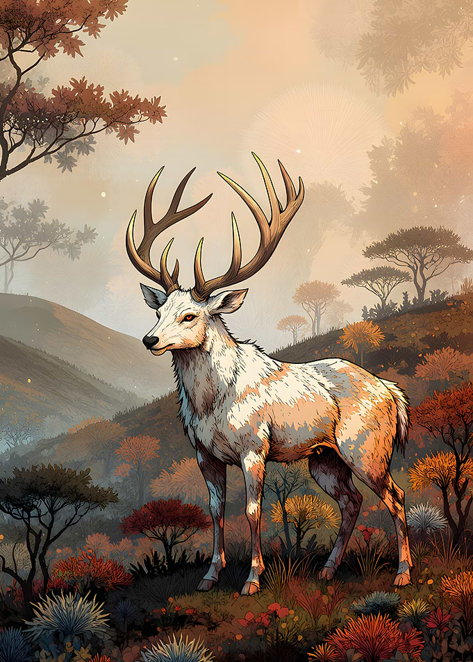Majestic White Stag in Autumn Forest