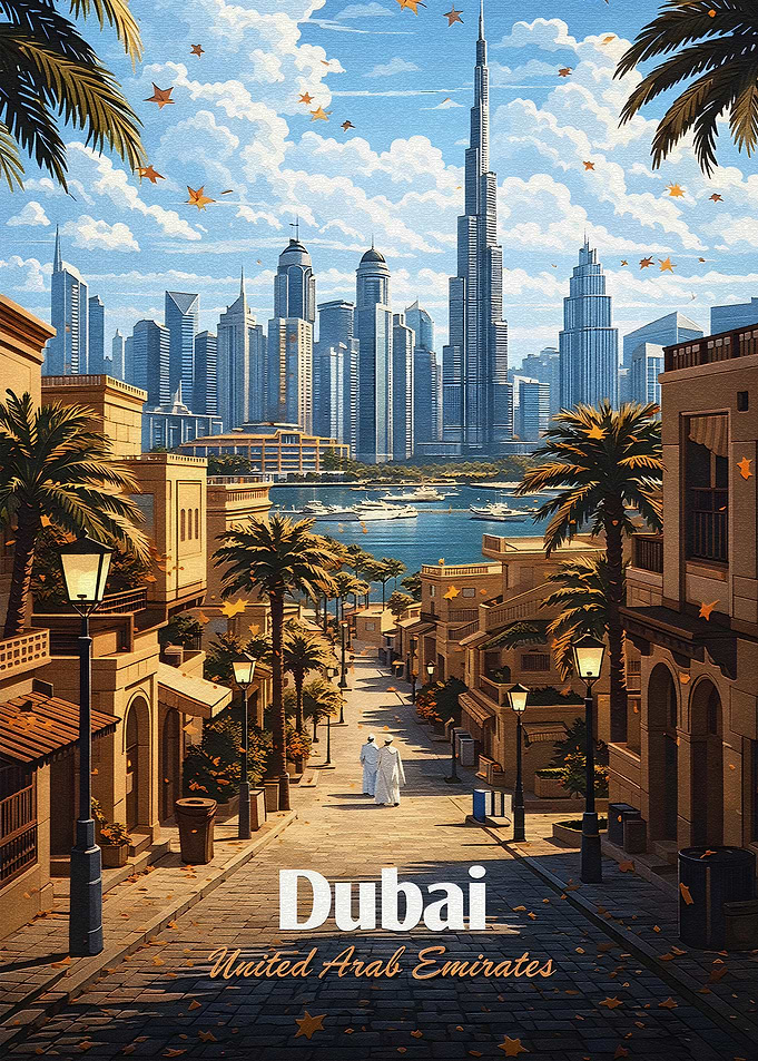 Dubai Skyline with Traditional Street