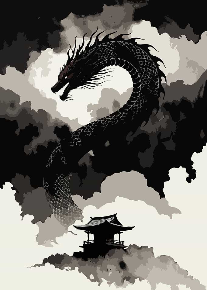 Dragon Over Japanese Temple