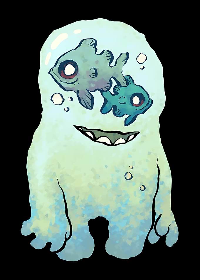 Ghostly creature with fish inside