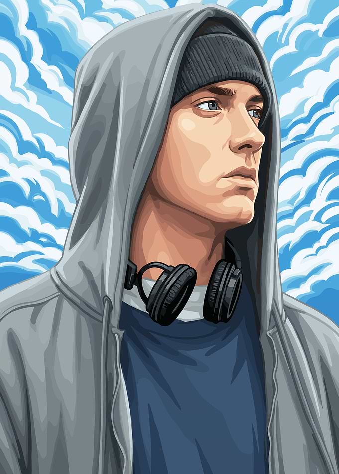 Eminem in Hoodie with Headphones