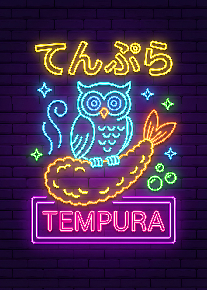 Neon Tempura Sign with Owl