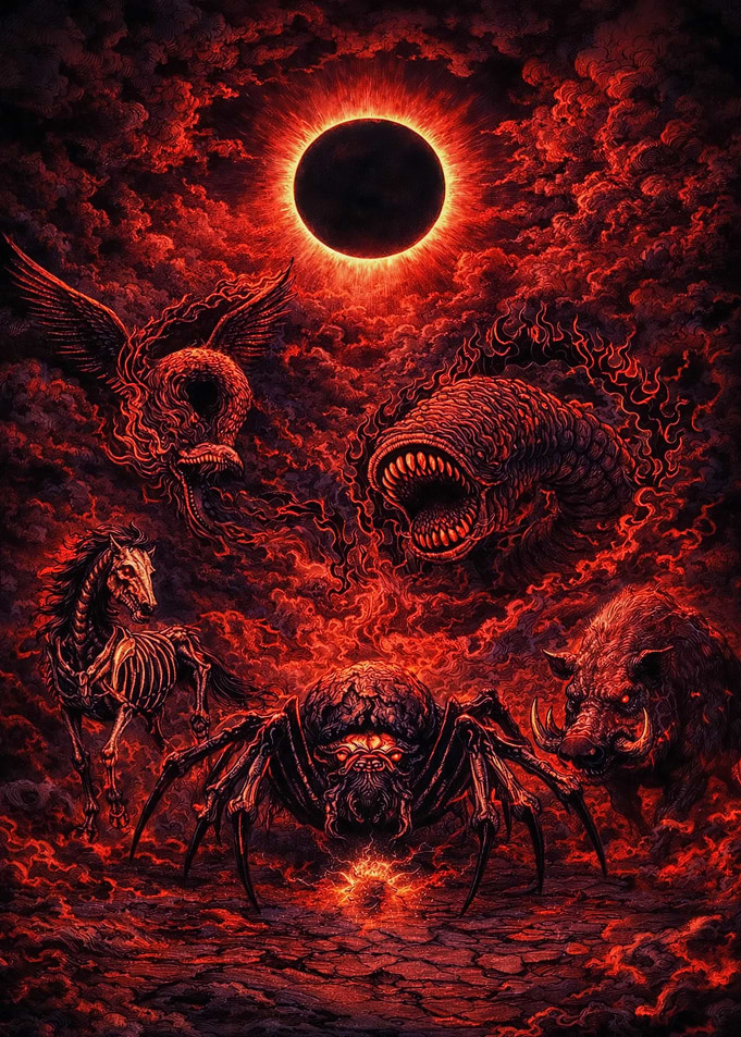 Dark Fantasy Eclipse with Demonic Creatures