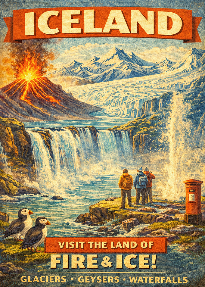 Vintage Iceland Travel Poster