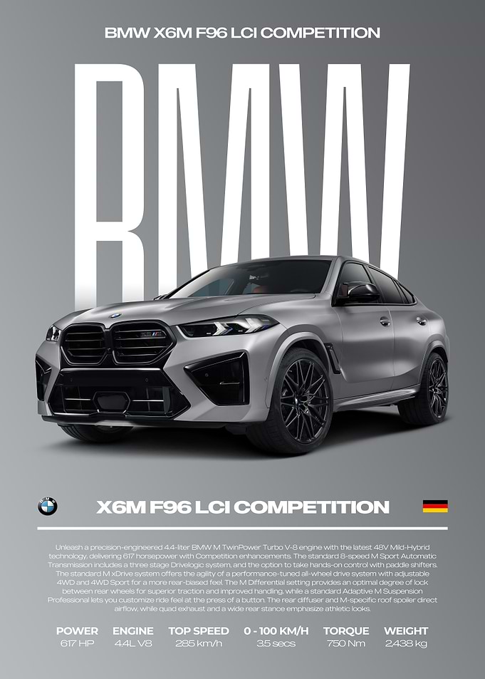 BMW X6M F96 LCI Competition Car Poster