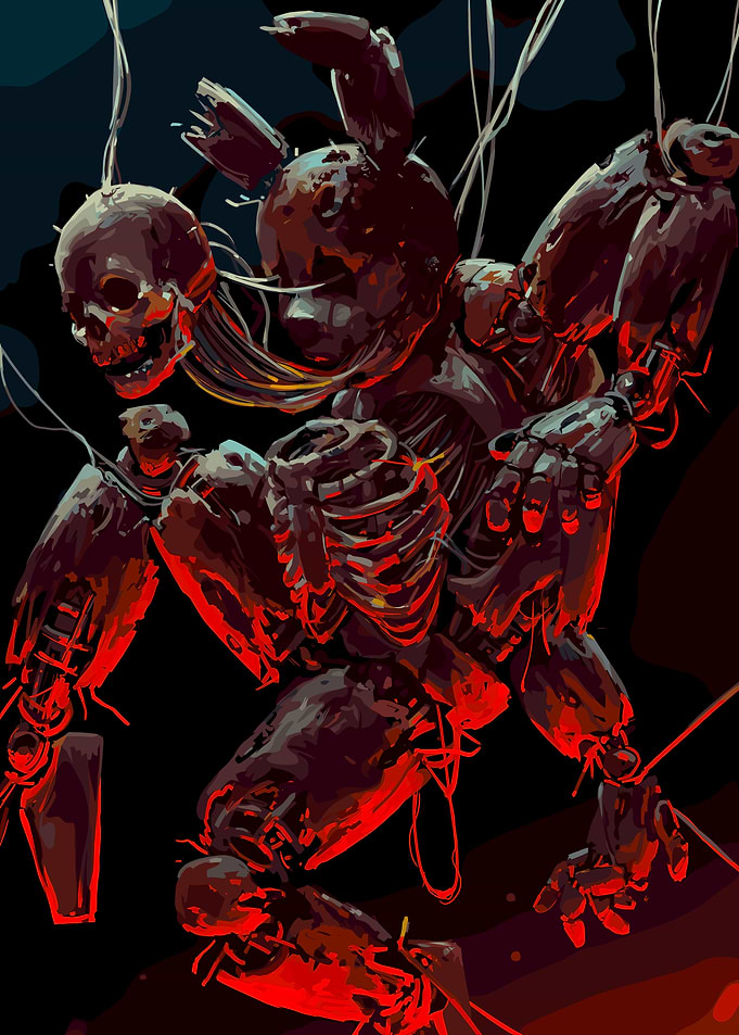 Scary Animatronic Robot with Skulls