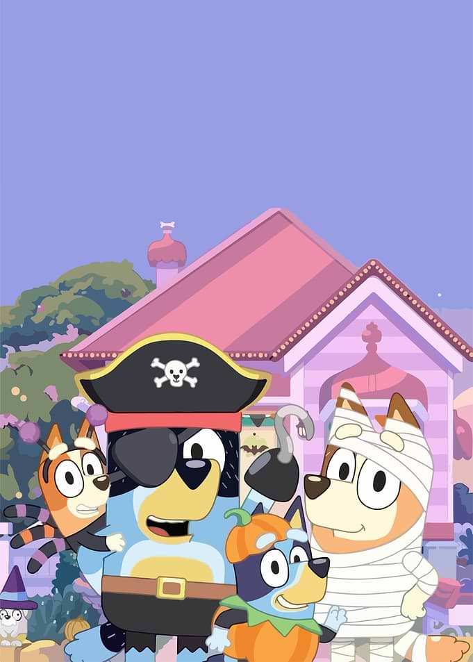 Bluey characters in Halloween costumes