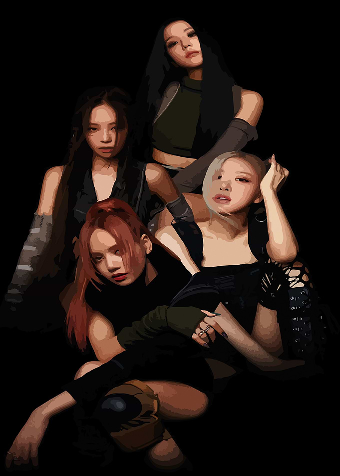 K-Pop Group Posing in Dark Outfits