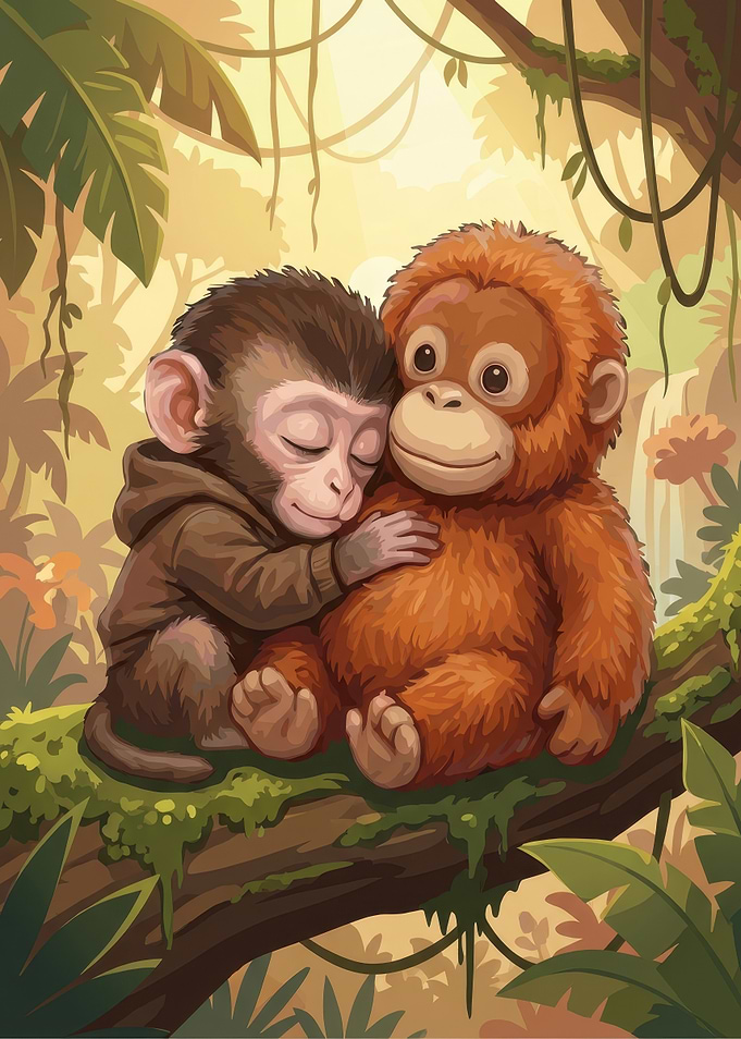 Team Punch Baby Monkey Cuddling