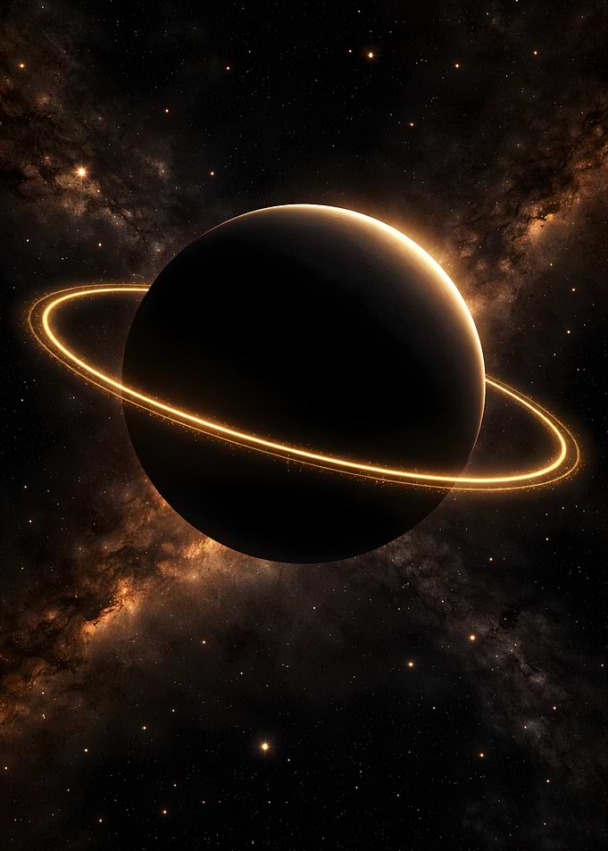Planet with glowing rings in space