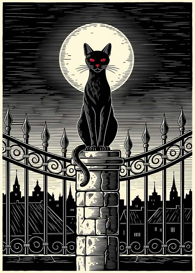 Black Cat on Fence Post